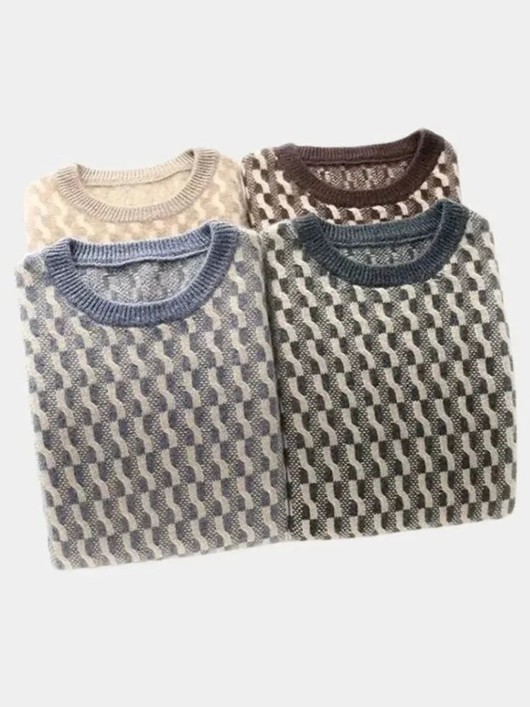 100% Wool Geometric Crew Neck Pullover Sweater | Savile & Co.