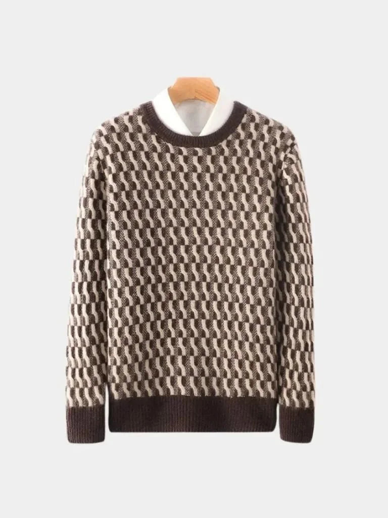 100% Wool Geometric Crew Neck Pullover Sweater | Savile & Co.