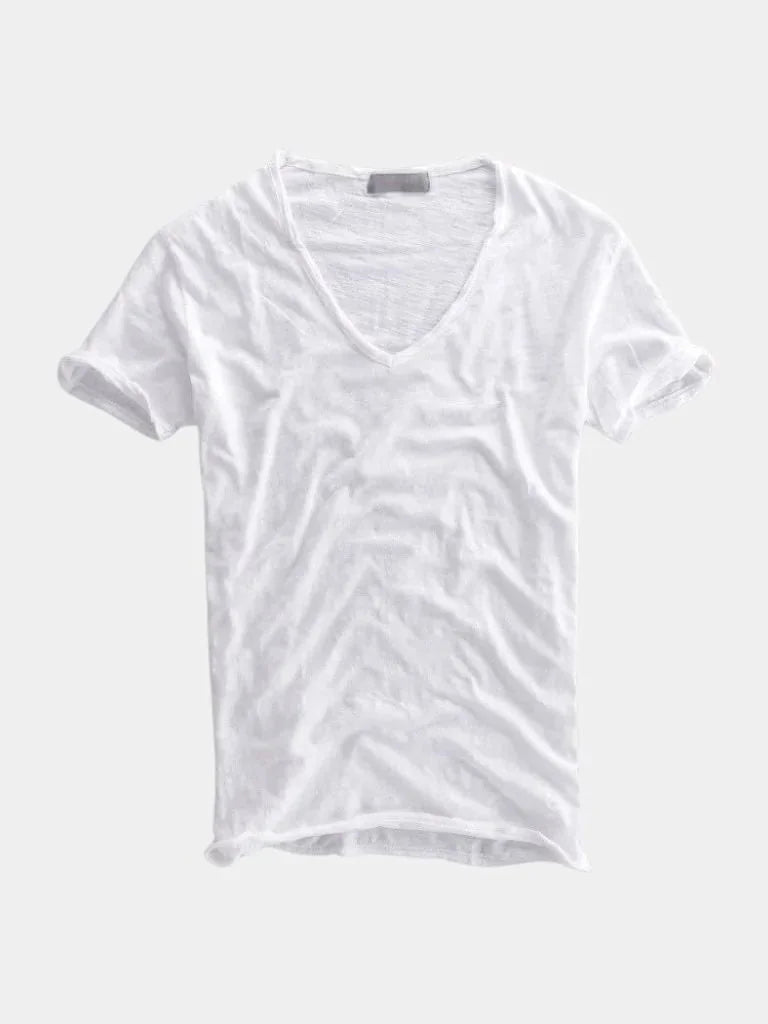 Albo Classic Linen V Neck T-Shirt | Savile & Co.