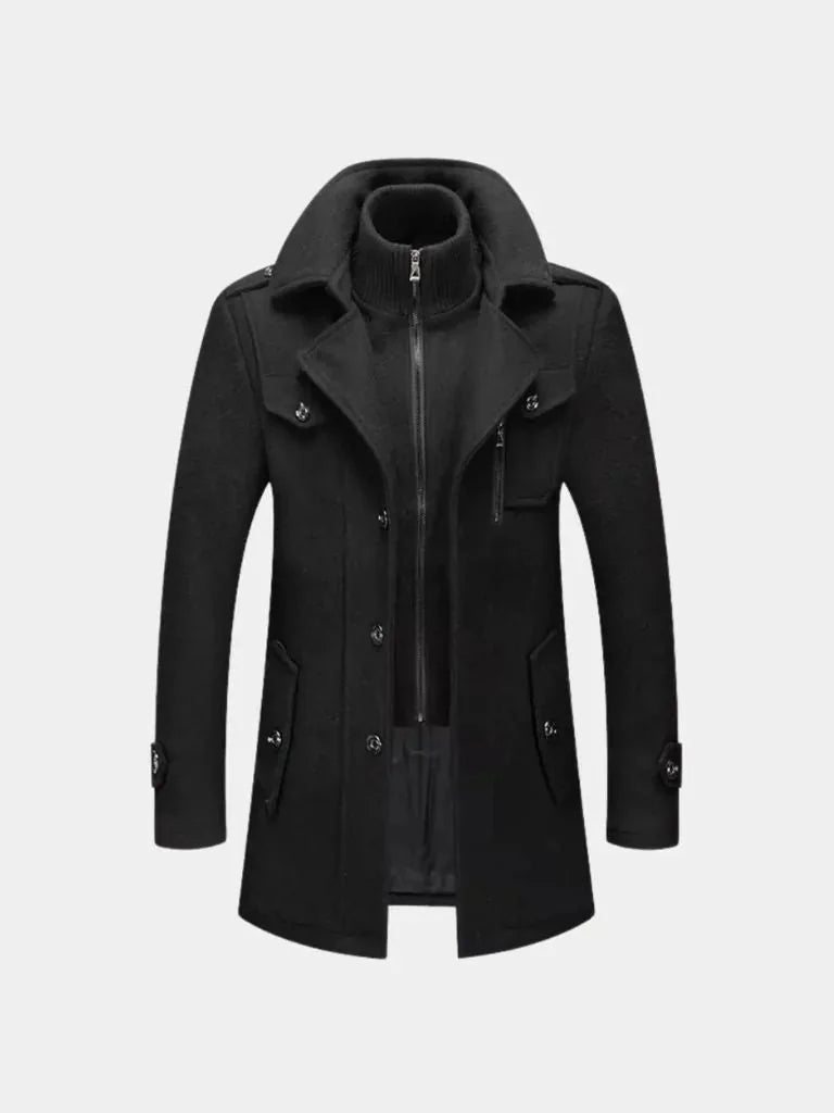 Aristocratic Black Wool Overcoat | Savile & Co.