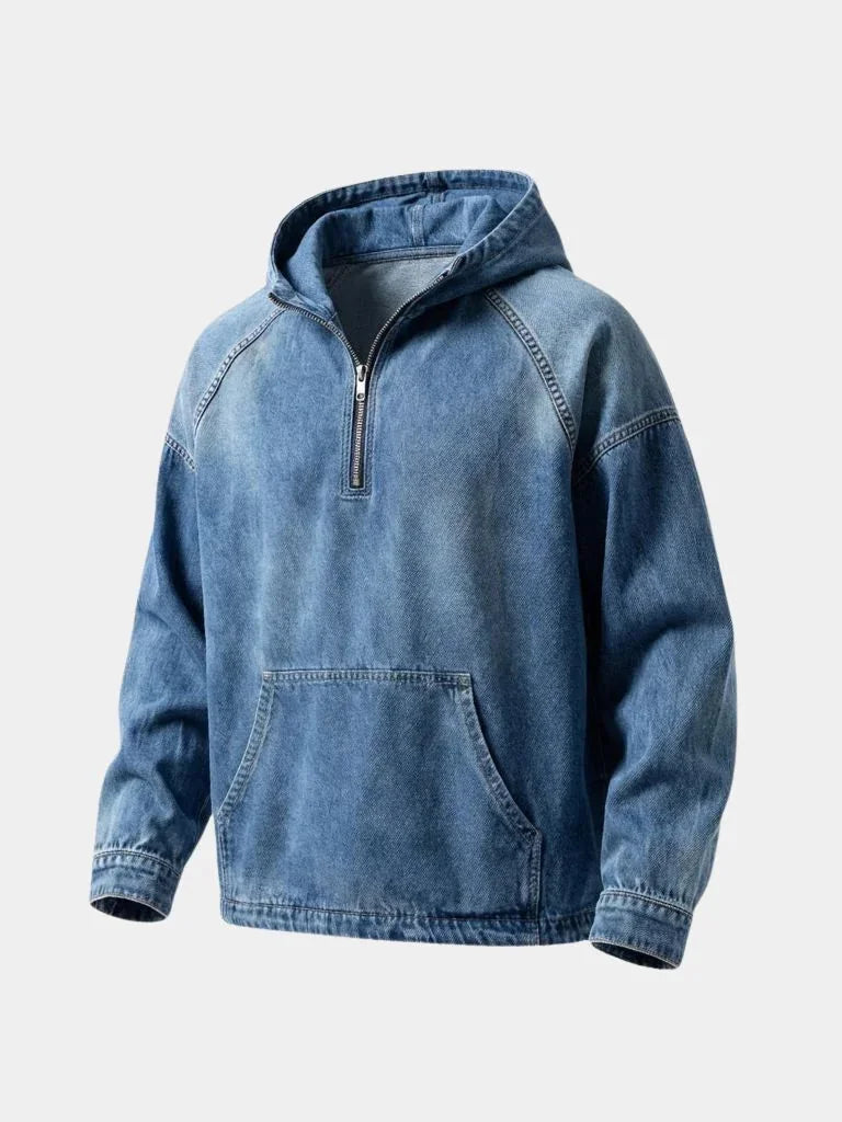 Artisan Denim Smock Quarter Zip Hooded Jacket | Savile & Co.