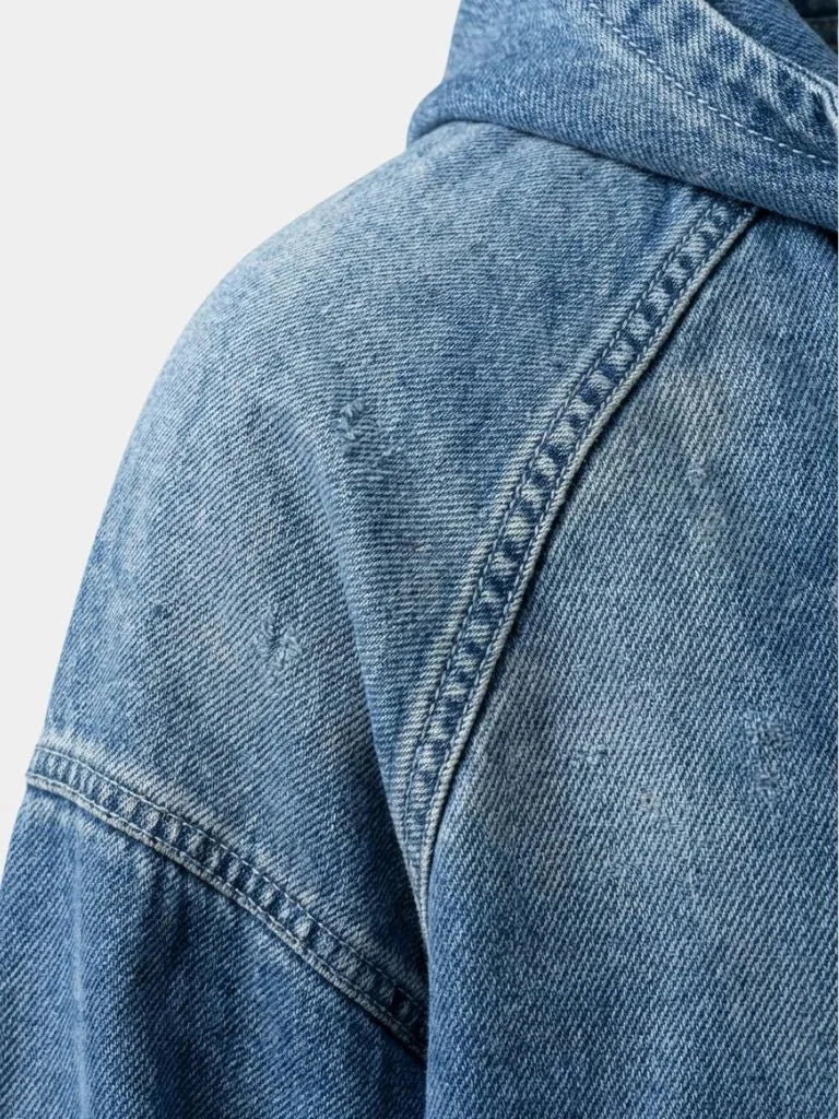 Artisan Denim Smock Quarter Zip Hooded Jacket | Savile & Co.