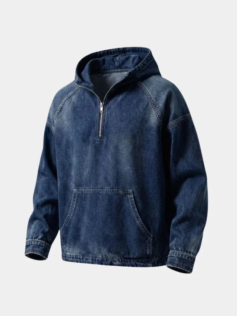 Artisan Denim Smock Quarter Zip Hooded Jacket | Savile & Co.