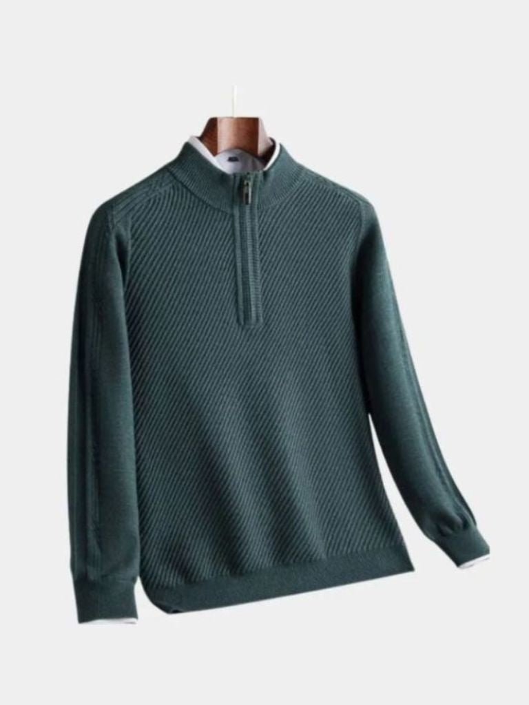 Stripe Quarter Zip Wool Sweater | Savile & Co.
