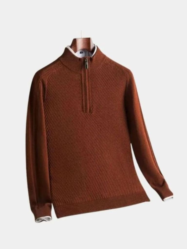 Stripe Quarter Zip Wool Sweater | Savile & Co.