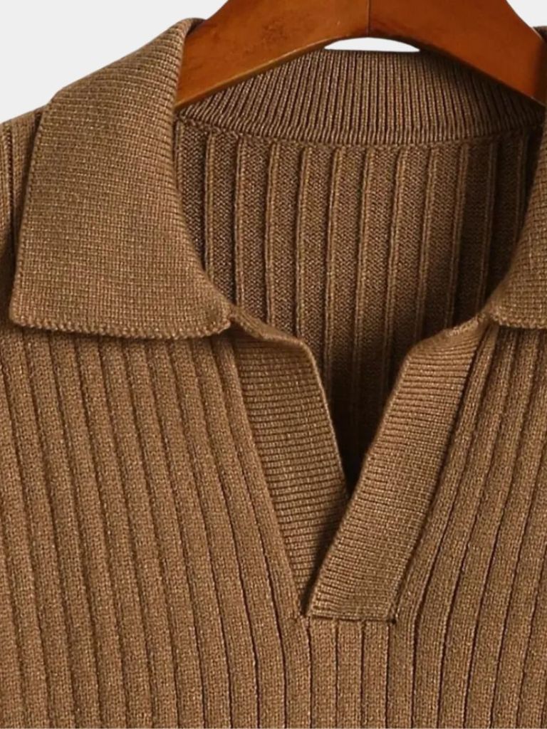 V-Neck Polo Pullover Ribbed | Savile & Co.