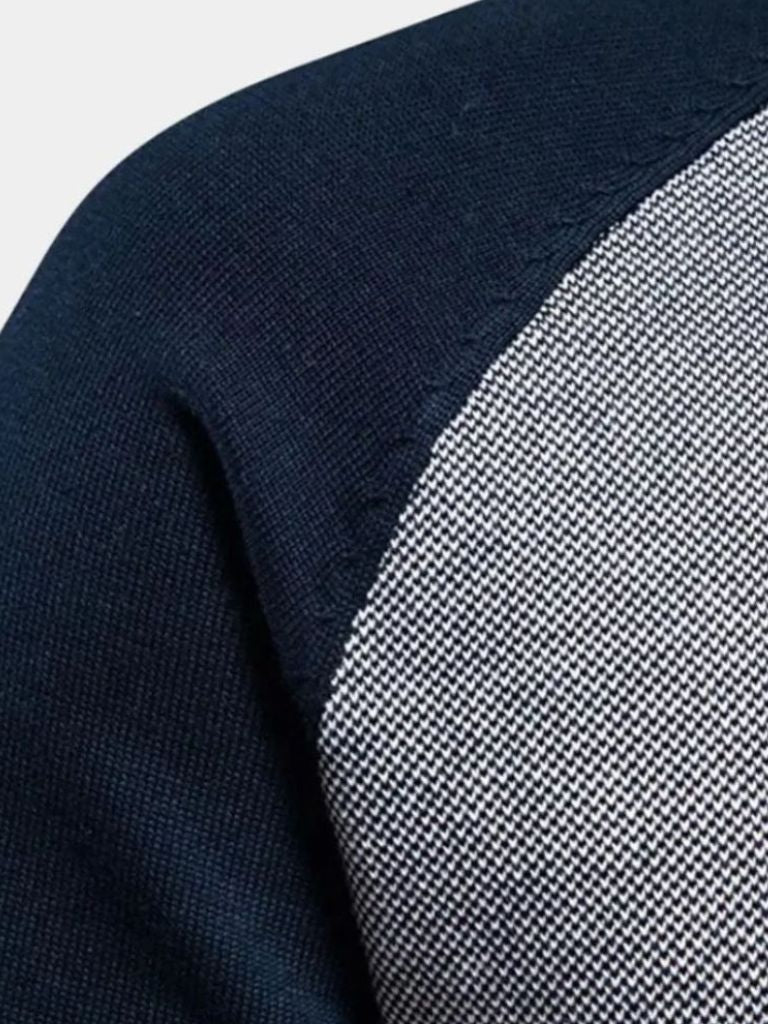 Zipper Color Block Standing Collar Cardigan Sweater | Savile & Co.